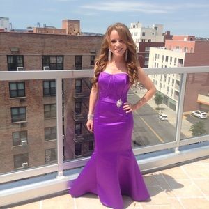 Belsoie Royal Purple Satin Corset Dress Bridesmaid Prom Wedding Guest Size 0-2